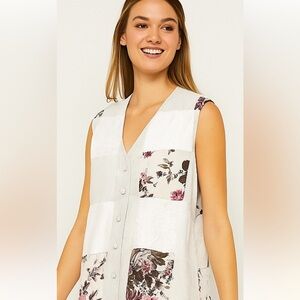Vintage Floral and Lace Patchwork Sleeveless Vest Large Cottagecore Festival